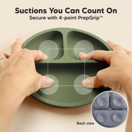 3-Pack Prep Suction Plates for Baby, 100% Silicone Toddler Plates, BPA-Free Divided Baby Plates with Suction, Color: Slate