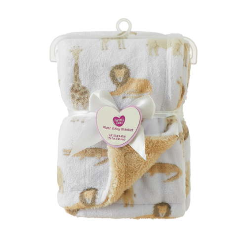 Parent's Choice 2-Sided Beige and White Safari Plush Blanket