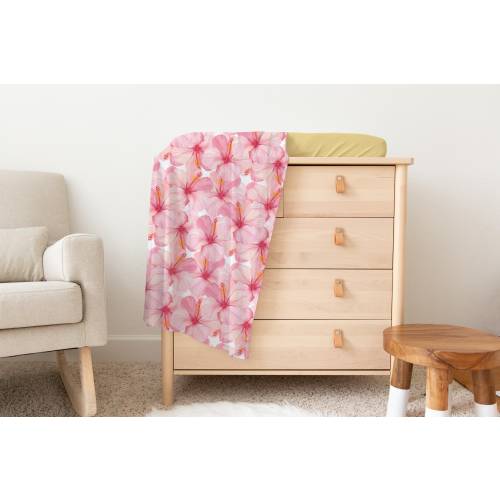 Pink Hibiscus Swaddle Blanket, Hawaii Baby Gift Idea, Floral Newborn Wrap, Baby Shower Present, Infant Nursery Bedding, Tropical Baby