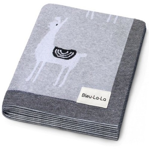 Bleu La La 100% Luxury Cotton Knit Swaddle Receiving Blanket for Blanket for Newborn and Infant Boys and Girls - Llama - Grey
