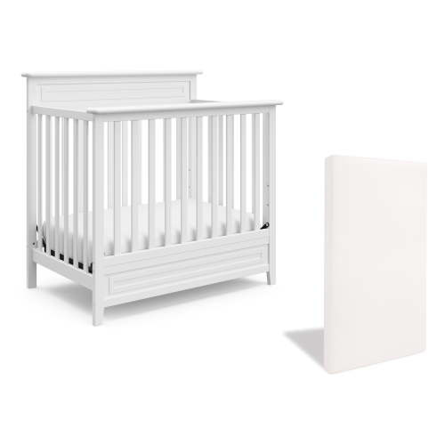 Storkcraft Petal Mini 4-in-1 Convertible Baby Crib with Mattress, White