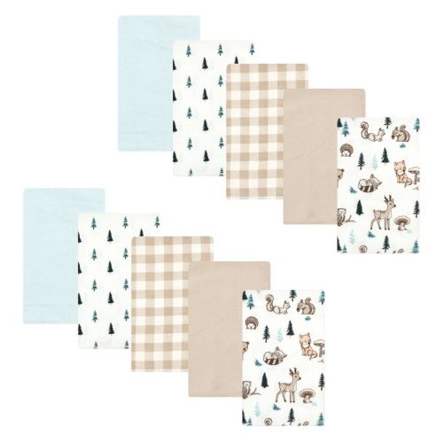 Hudson Baby Infant Boy Cotton Flannel Burp Cloths, Boy Woodland Pals 10-Pack, One Size