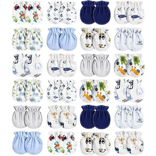 Geyoga 24 Pairs Newborn Baby Boy Girl Mittens 0-6 Months Newborn No Scratch Mittens Soft Elastic Infant Baby Gloves