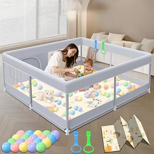 Baby Playpen with Mat, 50x50 Inch Play Pen, Playpen for Babies and Toddlers, Baby Playard for Indoor & Outdoor Active Center Game Fence, with Skin-Friendly Fabric and Soft Breathable Mesh