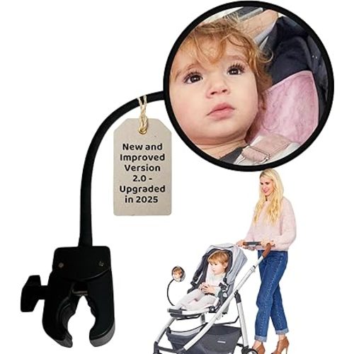 Stroller Mirror Upgraded Version 2.0- See Baby’s Face on Walks. Rear View Mirror for Prams and Strollers. Universal Stroller Accessory for Safety and Connection.