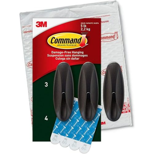 Command Outdoor Large Bronze Hooks, Holds up to 5 lb, 3 Hooks and 4 Command Strips, Damage Free Hanging Wall Hooks for Hanging Outdoor Wall Decor with Weather Resistant Strips