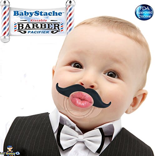 Funny Baby Pacifier Cute Kissable Mustache Pacifier For Babies and Toddlers Unisex - BPA Free Latex Free made With High Quality Silicone - Barber Black - By BabyStache