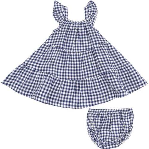 Twirly Sundress & Diaper Cover, Navy Gingham - Angel Dear | Maisonette