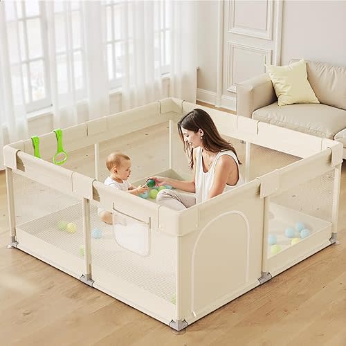 Fodoss Playpen Baby, 47x47inch Play Pen, Small Baby Playard,Playpen for Apartment, Play Yard, Baby Activity Play Fence, Extra Large Playard, Parc Pour bébé