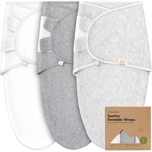 3-Pack Organic Baby Swaddle Sleep Sacks - Swaddles for Newborns, Infant 3-6 Months, Baby Girls, Boys, Soft & Snug Newborn Sleep Sack, Nursery Swaddling Blankets, Velcro Closure (Cloud, L)