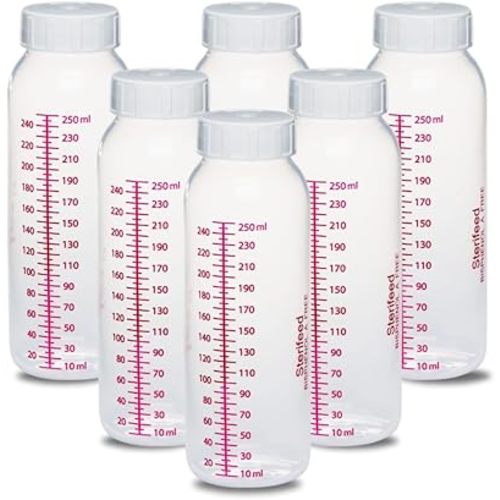 STERIFEED Reusable Breast Milk Bottles (6-Pack), Each Bottle (250 mls) in tamper evident bags | Hospital Quality with Locktight Caps, Baby Milk Bottle, Sterile Ready to use