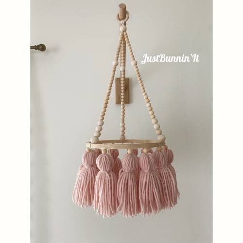 Blush Tassel Baby Mobile, Pink Nursery Decor, Boho Baby Mobile, Boho Nursery Decor Girl, Beaded Bamboo Tassel Baby Mobile, Blush Nursery