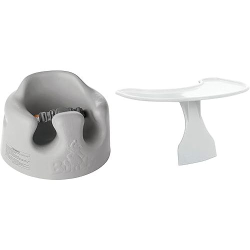 Bumbo Baby Floor Seat, Portable Infant Sit Up Activity and Eating Chair w/Tray, Cool Grey