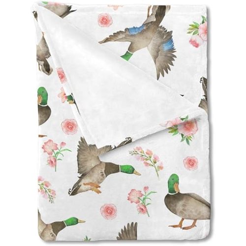 Mallard Duck Boho Floral Baby Blanket for Boys & Girls Duck Hunting Newborn Kids Toddler Baby Nursery Bed Blanket Stroller Crib Soft Warm Receiving Blankets Wild Animal Swaddle Blanket 30x40