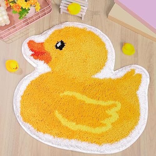 Yellow Duck Bath Rug Cute Rubber Duck Shaped Tuft Bath Mat Non Slip Washable Decorative Floor Mat for Birthday Baby Shower Home Bathroom Decor