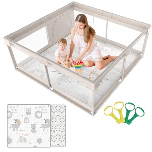Baby Playpen,Playpen, Playpen for Babies and Toddlers, Play Pen for Kids, Play Pens for Babies and Toddlers for Apartment (59 * 59 inch Grey with mat)