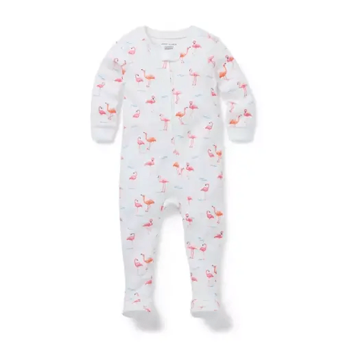 Baby White Flamingo Baby Good Night Footed Pajama In Flamingo by Janie and Jack