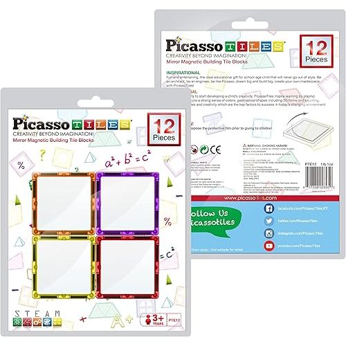 PicassoTiles Mirror Magnetic Building Tile Blocks, Construction Sensory Gifts Magnets Expansion Square Set, Toddler Magnets, Educational Toys for 3+ Year Old, Kindergarten Toys, Stacking Blocks