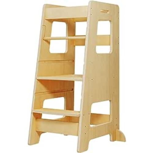Amazon.com: WOOD CITY Step Stool for Kids and Toddlers with Safety Rail, Adjustable Height Step Stool Helper Standing Tower Learning Stool for Bathroom & Kitchen Counter : Home & Kitchen