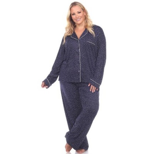 Women's Plus Size Long Sleeve Pajama Set Blue 3X - White Mark