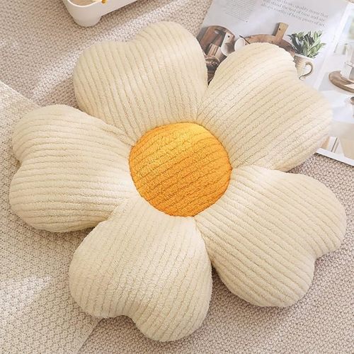 Ditucu Flower Shaped Throw Pillow Cute Seat Cushion Decorative Floor Pillows for Bed Couch Dorm Aesthetic Decor 19.6 inch White