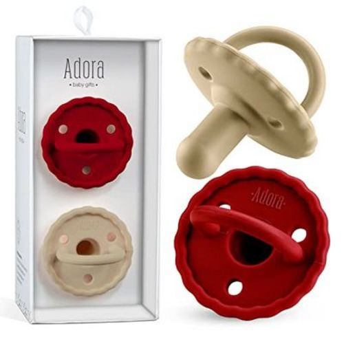 Baby Soother Pacifiers Teether - Scalloped Paci is Suitable for Toddlers to Grasp and Self Soothe for Teething Relief - Scarlet / Saddle