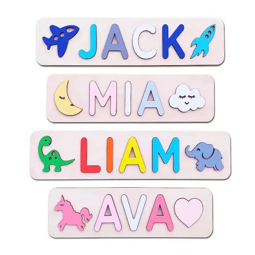 Personalized Wood Name Puzzle Montessori Toys Nursery Decor Customized Puzzle Educational Toys Sensory Toys Name Sign for Nursery 1st birthday Girl Gifts Custom Name Puzzle for Kids Personalized