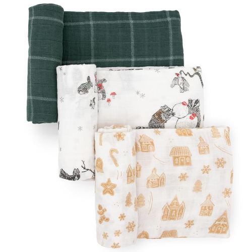 Little Unicorn Premium Muslin Swaddle Blanket 3 Pack | for swaddling, Play, Nursing & More | Giftable Set of 3 (Snow Day)