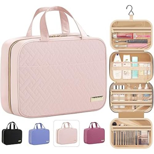 Travel Toiletry Bag - Hanging Toiletry Bag for Women & Men, Makeup Bag/Big Comparment, Waterproof for Travel Accessories, Travel Essentials, Medium, Pale Pink