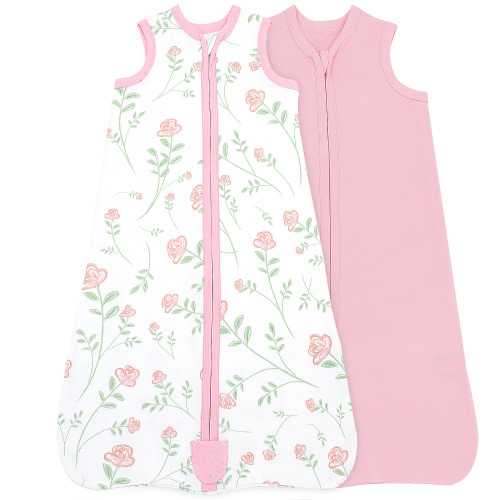 Bublo Baby Baby Wearable Blanket, Cotton Sleep Sacks for 6-12 Months, 2 Pack Girls Sleeping Bag Sack, Medium Size, 2-Way Zipper, 0.5 Tog Breathable Cotton, Pink