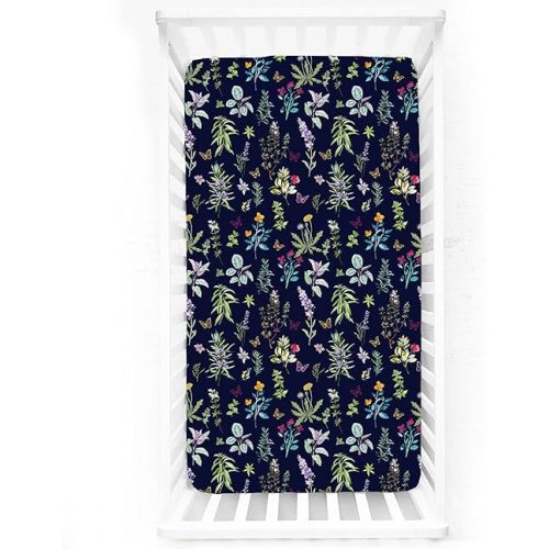 Crib Sheets for Girls Boys, HNHUAMING Jersey Cotton Crib Fitted Sheets, Baby & Toddler Universal Neutral Crib Mattress Sheets, Boho Wildflower Leaves Breathable Crib Sheet Set