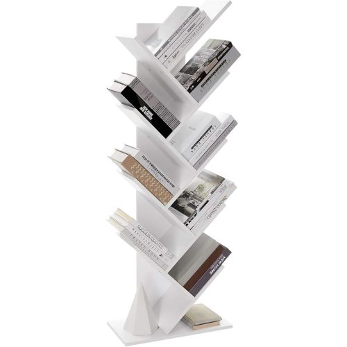 VASAGLE Tree Bookshelf, 9-Tier Bookcase, Large Bookshelf, Space-Saving Corner Shelf, Book Tree, Holds Books, CDs, Games, for Bedroom, Living Room, Home Office, Cloud White ULBC11WTV1