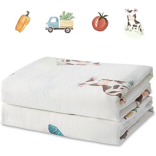 IBESTOPIA 70% Rayon Made from Bamboo 30% Cotton Muslin Swaddle Blanket, 47 x 47 Inches, Cow Print Baby Receiving Blanket, Soft and Breathable, Unisex, 2 Pack