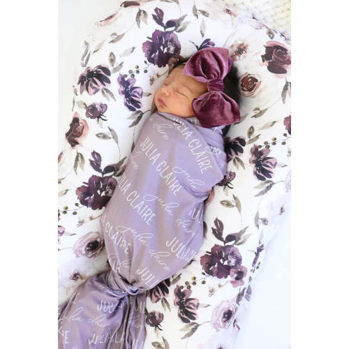 Personalized Dusty Purple Baby Name Swaddle Blanket