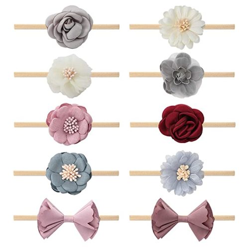 Baby Girls Nylon Elastic Headband Soft Flower Hair Band For Toddler Infant Newborn Set Of 10 - Blue