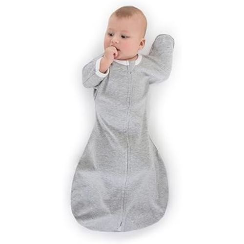 SwaddleDesigns Transitional Swaddle Sack with Arms Up Half-Length Sleeves and Mitten Cuffs, Medium, 3-6 Months, 14-21 lb, Heathered Gray (Arms Up Swaddle, Transition Swaddle Sleep Sack)