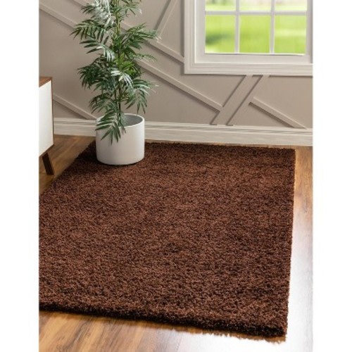 Unique Loom Solid Shag Solid Indoor Woven Area Rug, Color: Chocolate brown, Size: 3x5