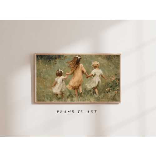 Sisters Running in Meadow