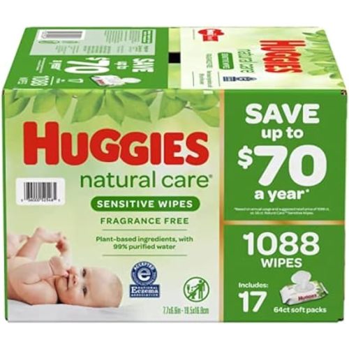 Huggies Natural Care Sensitive Baby Wipes, Unscented, Hypoallergenic, 6 Flip-Top Packs (288 Wipes Total)