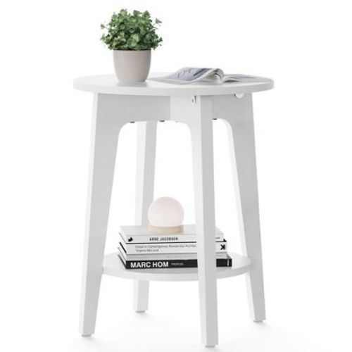 Round Side Table with Lower Shelf, End Table for Small Spaces, Nightstand