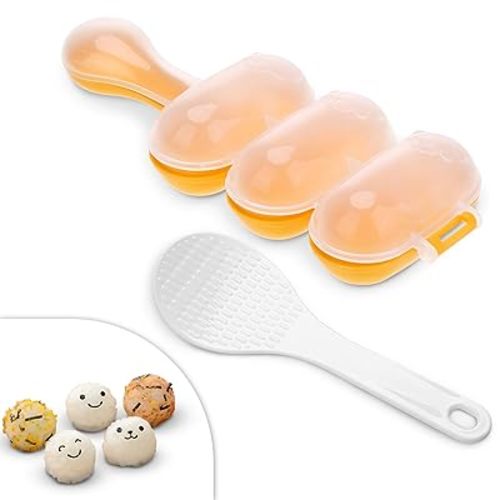 Rice Ball Mold with Paddle Spoon – Rice Ball Shaker Kit and Sushi Mold for Temari Sushi, Yaki-Onigiri, Omusubi, and Smileys – Easy to Clean, Well-Suited for Creative Meal Presentations and Family Fun