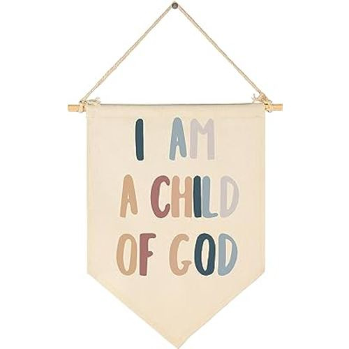 Scripture Flag Sign Gifts for Baby Newborn Boys Girls Kids-Christian Bible Verses Banner Wall Decor Gifts for Nursery Bedroom Playroom Front Door-Baby Gift Shower-I am a child of god