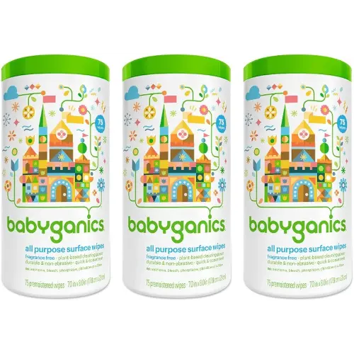 BabyGanics All-Purpose Surface Wipes, Unscented, 75 Count (Pack of 3)