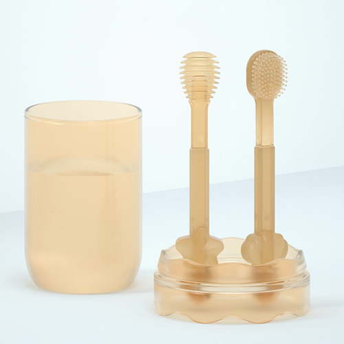 Baby Toothbrush, Infant to Toddler Toothbrush, Kids First Toothbrush Set(1 Toothbrush + 1 Tongue Brush), Soft Silicone Massaging Toothbrush for Sensitive Gums, with Storage Case