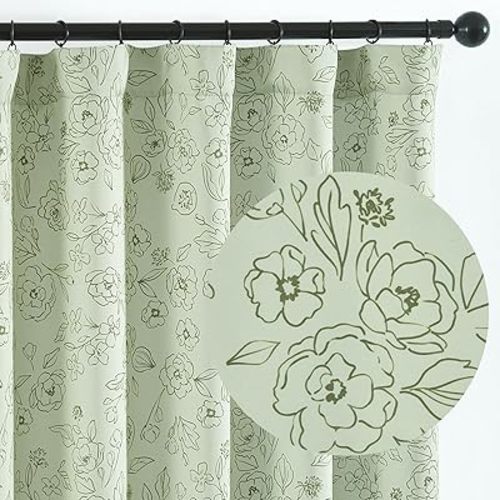 jinchan Floral Curtains for Kids Rooms 84 Inch Length Kids Curtains Nursery Curtains Cute Green Printed Flower Curtains Light Filtering Window Curtains for Living Room Bedroom 2 Panel