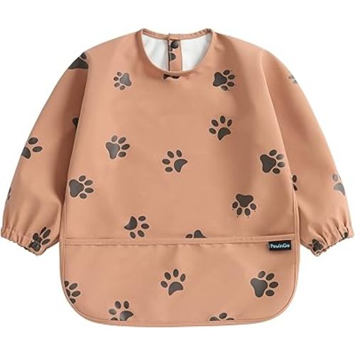 Baby Bib with Long Sleeves Bib & BLW, Machine Washable & Soft and Skin-Friendly Material, Coverall Bibs for Baby Feeding, Waterproof and Easy to Clean, for Baby Infant Toddlers (Orange)