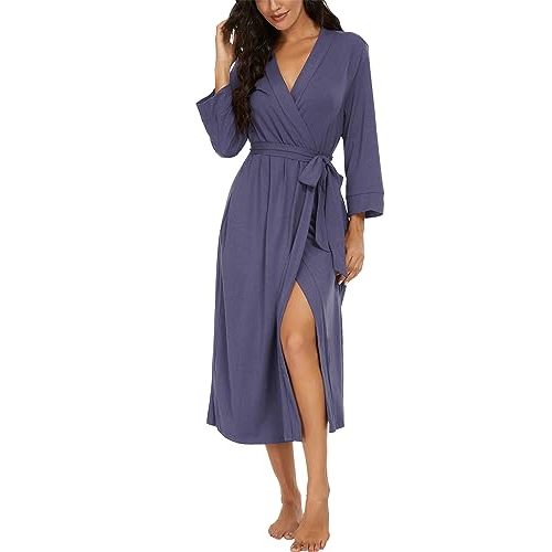VINTATRE Women Kimono Robes Long Knit Bathrobe Lightweight Soft Knit Sleepwear V-neck Casual Ladies Loungewear