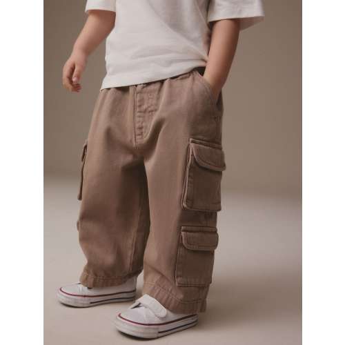 Tan Brown 100% Cotton Cargo Trouser Jeans (9-12 months)