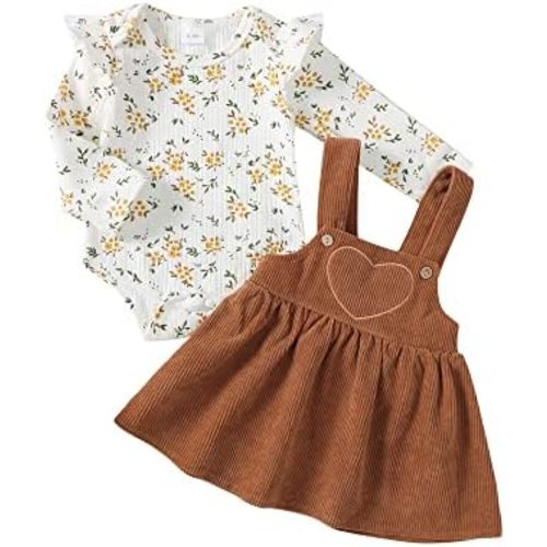 Kucnuzki Newborn Baby Girl Clothes Toddler Long Sleeve Ruffle Romper Top Infant Skirt Set Little Girl Overall Dress