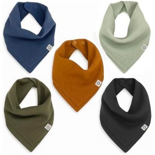 Kishu Baby Indi Organic Baby Bandana Bibs – Fairtrade 4-Way Reversible Drool Bibs for Boys & Girls – Unisex (Set of 5)